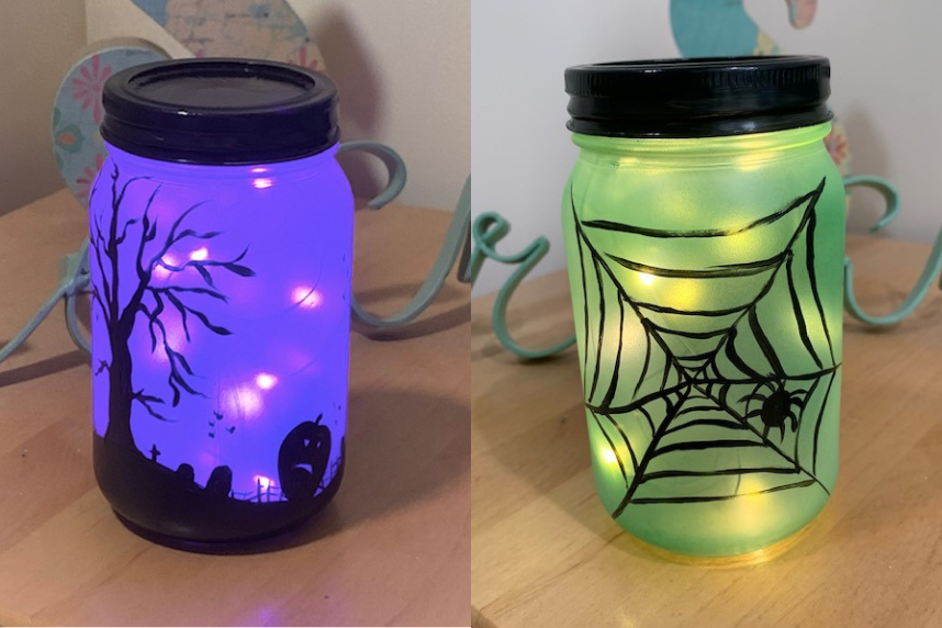 Examples of Spooky Lantern Jars (purple lights, green lights)