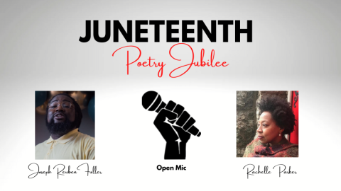 Juneteenth Poetry Jubilee; Joseph Reuben Fuller; microphone; Rachelle Parker