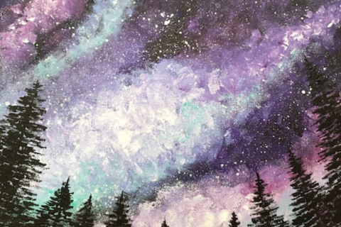 Galaxy painting with trees