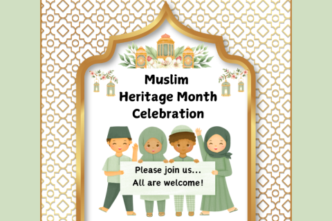 4 Muslim children holding a sign for Muslim Heritage Month Celebration 