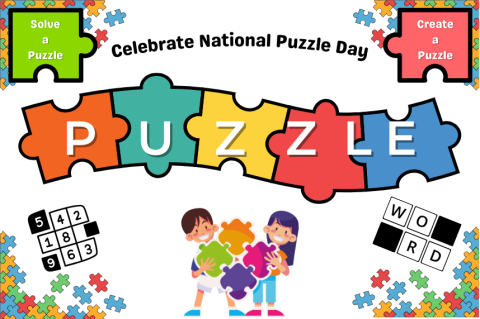 Puzzle pieces and the words "National Puzzle Day"