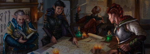 Adventurers plotting at a table