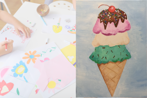 ice cream cone and art supplies