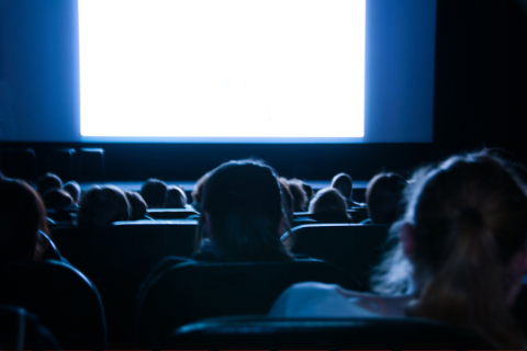 photo of audience facing a screen