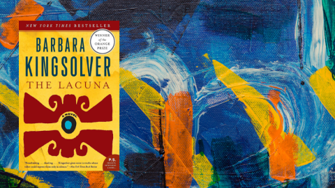 Cover of The Lacuna on abstract paint background