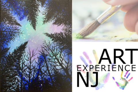 Northern Lights painting, paint brush, Art Experience NJ logo