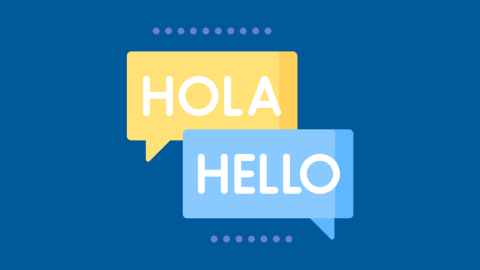Two speech bubbles that say "Hola" and "Hello" / Dos bocadillos que dicen "Hola" y "Hello"