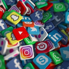 a pile of various social media platform logos on tiles.