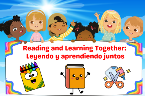 six multicultural children holding up a sign with "reading is fun" in english and spanish