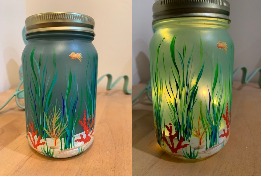 Example of Painted Jar without lights and with lights