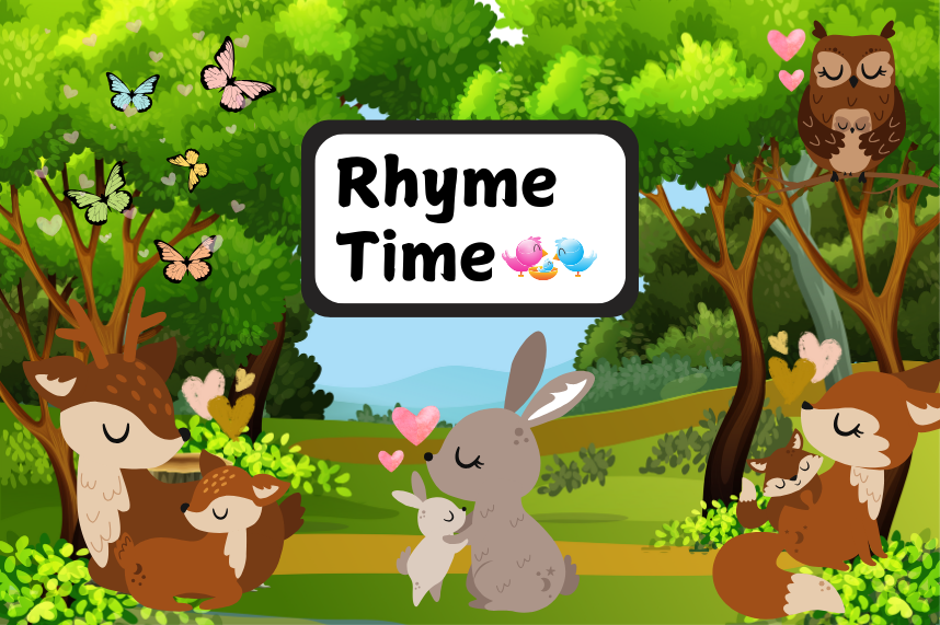 Mother and baby animals in the woods for Rhyme Time