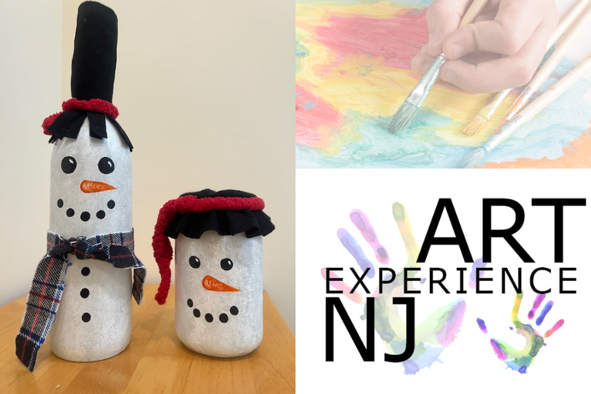 Snowman luminary, art experience of NJ logo, paintbrush